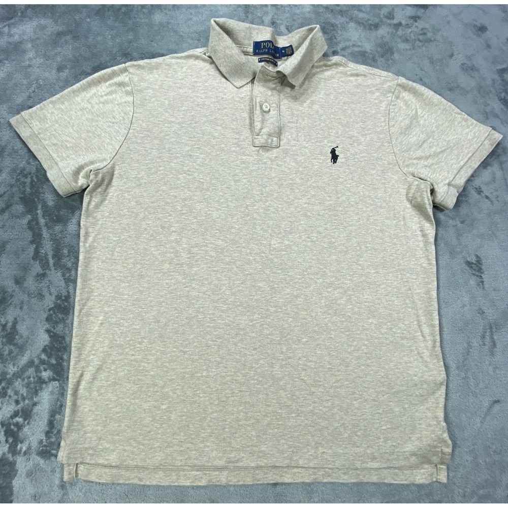 Polo Ralph Lauren Polo Shirt Mens Medium Tan Pony Custom Slim Fit Preppy Casual